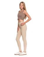 Legginsy damskie prążkowane z wysokim stanem BEŻOWY - obrazek 2